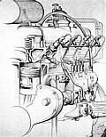 Exakte Kraftstoffverteilung: Zeichnung des Motors vom 260 D (Baureihe W 138,1936 bis 1940) mit Einspritzpumpe und Dieselleitungen.